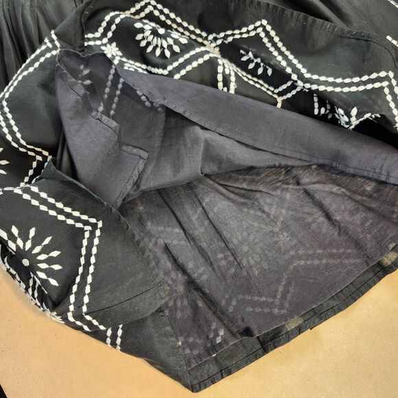 Michael Kors 100% Cotton Skirt size 12 Black Pleated Embroidered Knee Length - Picture 5 of 7